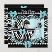 Baby shower Cute Baby Blue Zebra Lace Kaart (Voorkant / Achterkant)