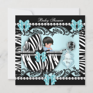 Baby shower Cute Baby Blue Zebra Lace Kaart