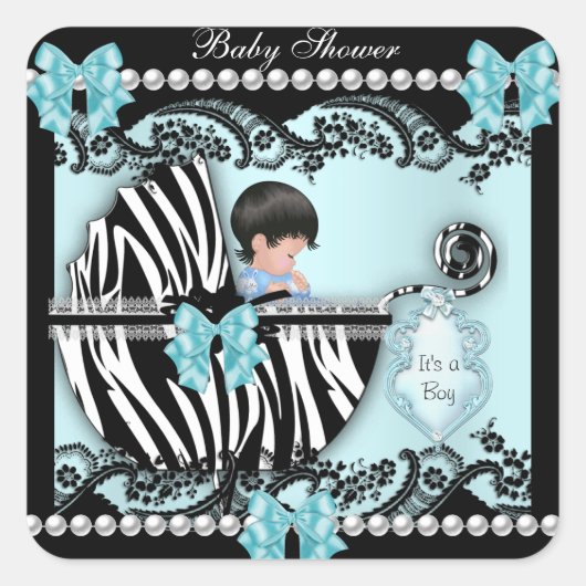 Baby shower Cute Baby Blue Zebra Lace Vierkante Sticker (Voorkant)
