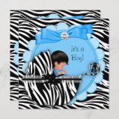 Baby shower Cute Baby Blue Zebra Pram Kaart (Voorkant / Achterkant)