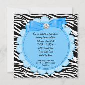 Baby shower Cute Baby Blue Zebra Pram Kaart (Achterkant)