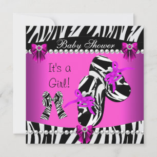 Baby shower Cute Baby Girl Hot Pink Zebra schoenen Kaart