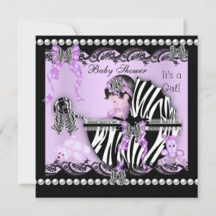 Baby shower Cute Baby Girl Lila Zebra Kaart