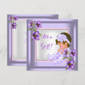  Baby shower Cute Baby Girl Paarse Floral Kaart (Voorkant / Achterkant)