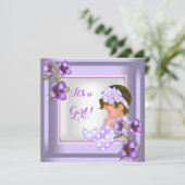  Baby shower Cute Baby Girl Paarse Floral Kaart (Staand voorkant)