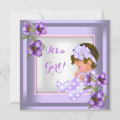  Baby shower Cute Baby Girl Paarse Floral Kaart (Voorkant)