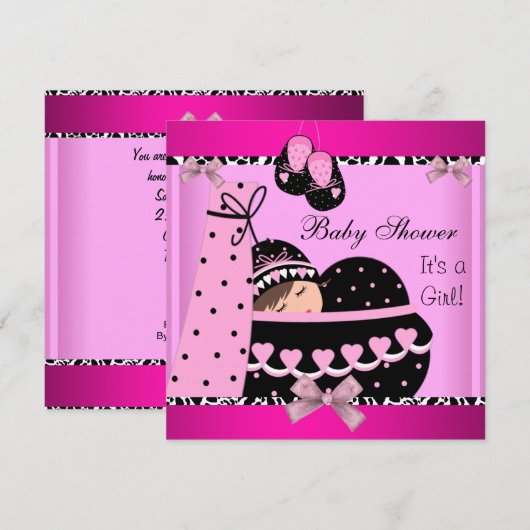 Baby shower Cute Baby Girl Pink Koe Afdrukken Kaart (Voorkant / Achterkant)