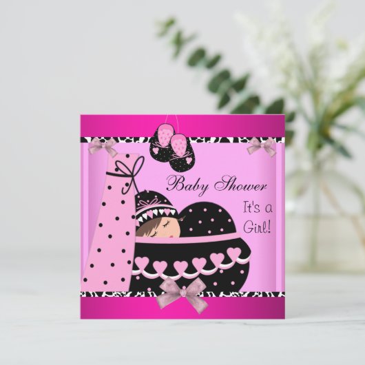 Baby shower Cute Baby Girl Pink Koe Afdrukken Kaart (Staand voorkant)