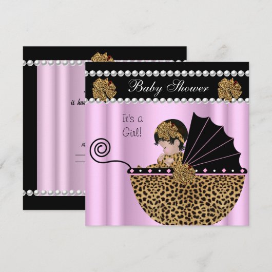 Baby shower Cute Baby Girl Pink Leopard Bow Kaart (Voorkant / Achterkant)