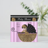 Baby shower Cute Baby Girl Pink Leopard Bow Kaart (Staand voorkant)
