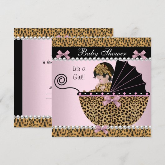 Baby shower Cute Baby Girl Pink Leopard Bow Kaart (Voorkant / Achterkant)