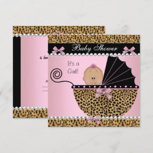 Baby shower Cute Baby Girl Pink Leopard Kaart