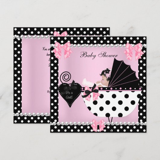 Baby shower Cute Baby Girl Pink Polka dots Kaart (Voorkant / Achterkant)