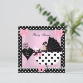 Baby shower Cute Baby Girl Pink Polka dots Kaart (Staand voorkant)