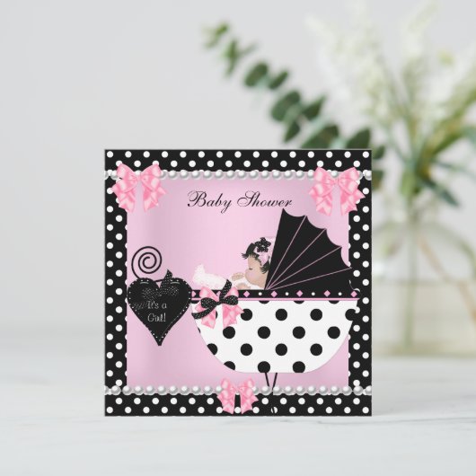 Baby shower Cute Baby Girl Pink Polka dots Kaart (Staand voorkant)
