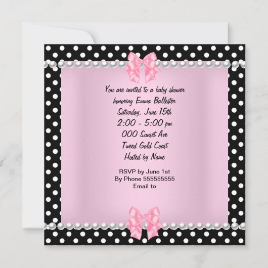Baby shower Cute Baby Girl Pink Polka dots Kaart (Achterkant)