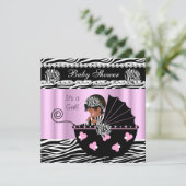 Baby shower Cute Baby Girl Pink Zebra Bow Kaart (Staand voorkant)