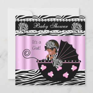 Baby shower Cute Baby Girl Pink Zebra Bow Kaart