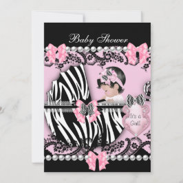 Baby shower Cute Baby Girl Pink Zebra Lace 2 Kaart