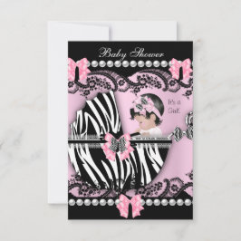 Baby shower Cute Baby Girl Pink Zebra Lace Kaart