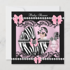 Baby shower Cute Baby Girl Pink Zebra Lace Kaart