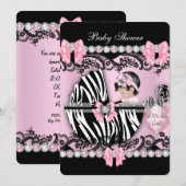 Baby shower Cute Baby Girl Pink Zebra Pearls Kaart (Voorkant / Achterkant)