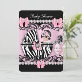 Baby shower Cute Baby Girl Pink Zebra Pearls Kaart (Staand voorkant)