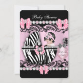 Baby shower Cute Baby Girl Pink Zebra Pearls Kaart (Voorkant)