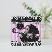 Baby shower Cute Baby Girl Pink Zebra Pram Kaart (Staand voorkant)