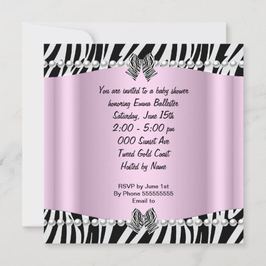 Baby shower Cute Baby Girl Pink Zebra Pram Kaart (Achterkant)