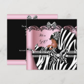 Baby shower Cute Baby Girl Pink Zebra Pram Kaart (Voorkant / Achterkant)