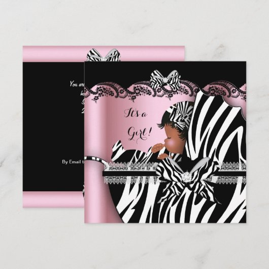 Baby shower Cute Baby Girl Pink Zebra Pram Kaart (Voorkant / Achterkant)