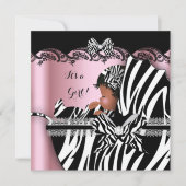 Baby shower Cute Baby Girl Pink Zebra Pram Kaart (Voorkant)