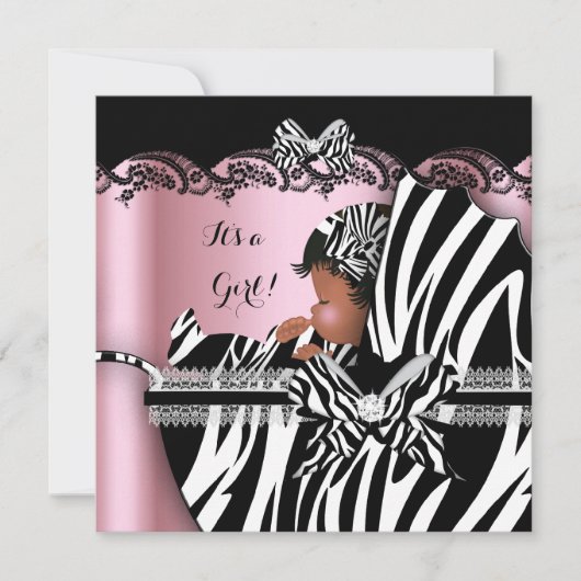 Baby shower Cute Baby Girl Pink Zebra Pram Kaart (Voorkant)