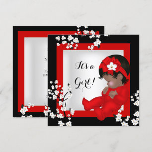 Baby shower Cute Baby Girl Red Blossom Black AM5 Kaart