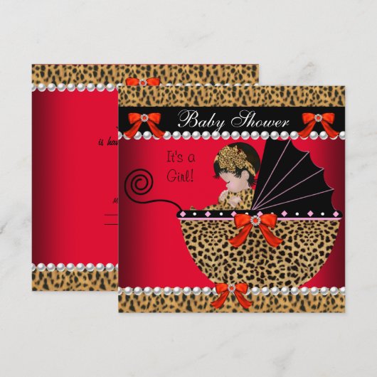 Baby shower Cute Baby Girl Red Leopard Bow Kaart (Voorkant / Achterkant)