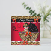 Baby shower Cute Baby Girl Red Leopard Bow Kaart (Staand voorkant)