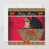 Baby shower Cute Baby Girl Red Leopard Bow Kaart (Voorkant)
