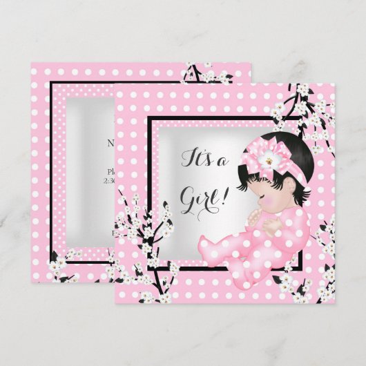 Baby shower Cute Baby Girl Roze bloespot C Kaart (Voorkant / Achterkant)
