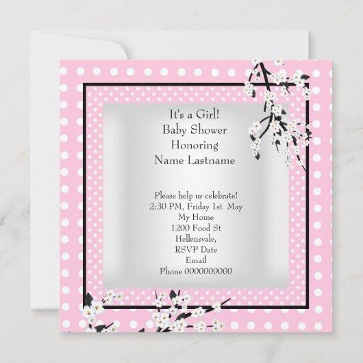 Baby shower Cute Baby Girl Roze bloespot C Kaart (Achterkant)