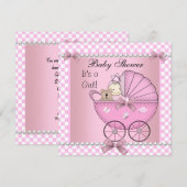 Baby shower Cute Baby Girl Roze Check Pram Kaart (Voorkant / Achterkant)