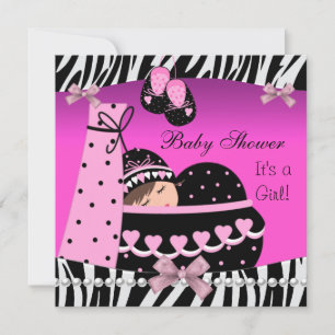 Baby shower Cute Baby Girl Roze Zebra Afdrukken Kaart