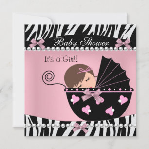 Baby shower Cute Baby Girl Roze Zebra Afdrukken Kaart