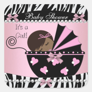 Baby shower Cute Baby Girl Roze Zebra Afdrukken Vierkante Sticker