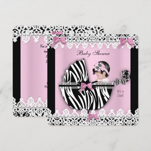 Baby shower Cute Baby Girl Roze Zebra Lace a Kaart (Voorkant / Achterkant)