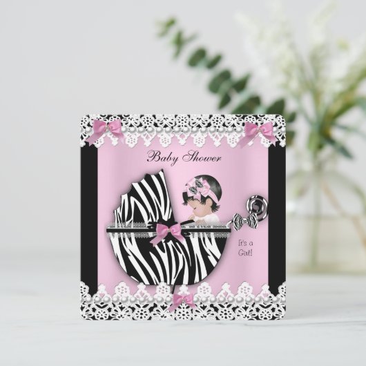 Baby shower Cute Baby Girl Roze Zebra Lace a Kaart (Staand voorkant)