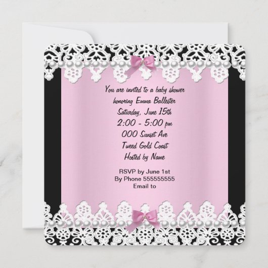 Baby shower Cute Baby Girl Roze Zebra Lace a Kaart (Achterkant)