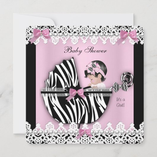 Baby shower Cute Baby Girl Roze Zebra Lace a Kaart (Voorkant)
