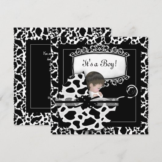 Baby shower Cute Baby Koe Black White Kaart (Voorkant / Achterkant)