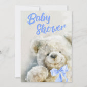Baby Shower Cute Bear Blue Ribbon  Kaart (Voorkant)